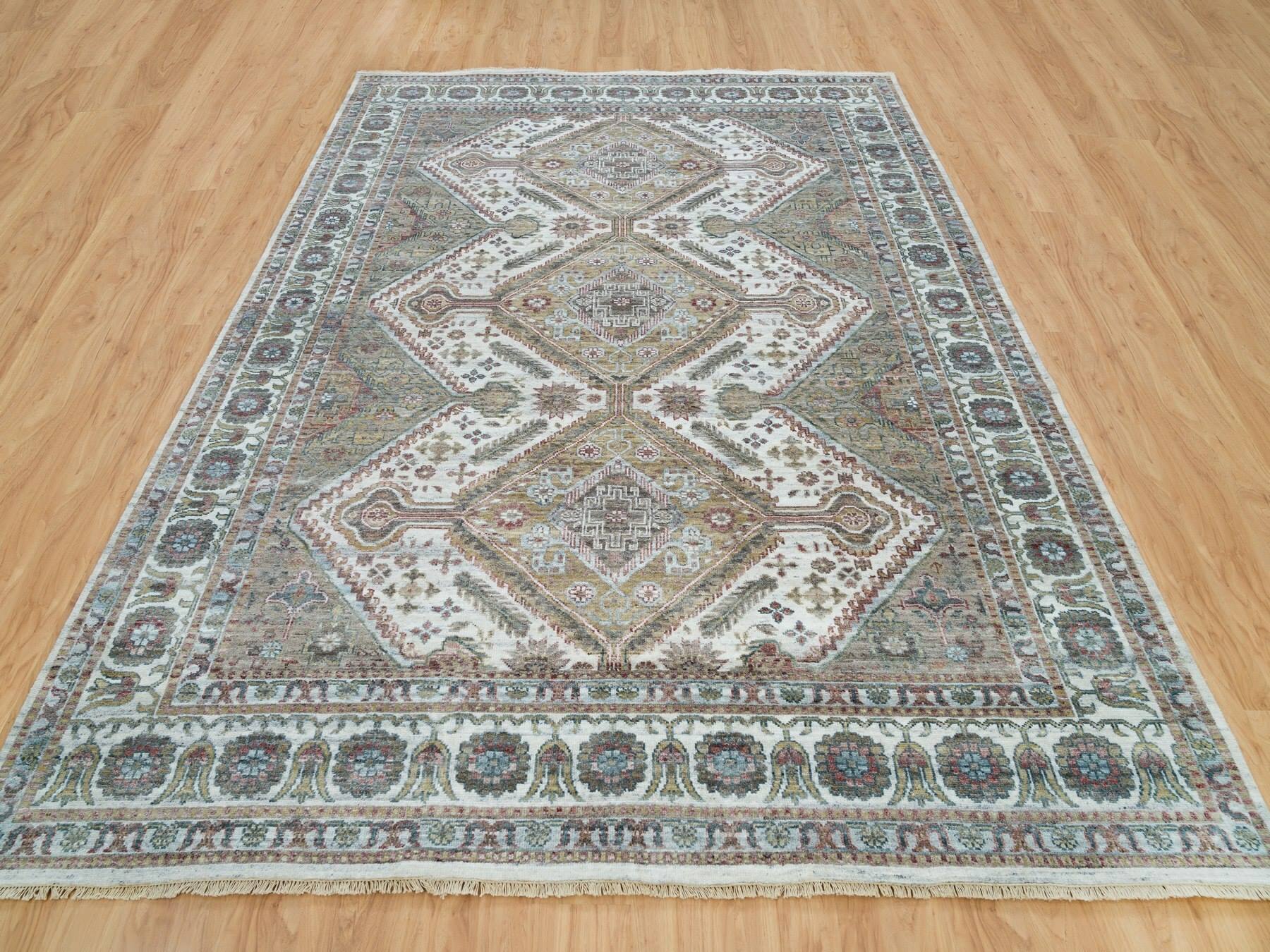 Shiraz Tribal & Geometric hand-knotted wool rug in Ivory, 8'10" x 11'10" — SKU O065856 (view 2)