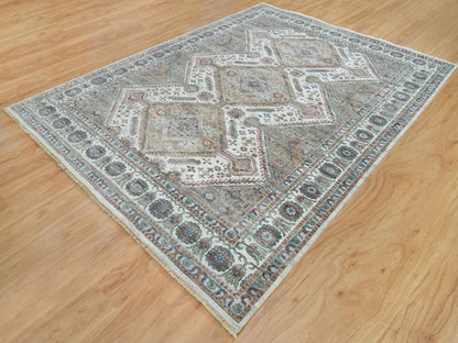 Shiraz Tribal & Geometric hand-knotted wool rug in Ivory, 8'10" x 11'10" — SKU O065856 (view 3)