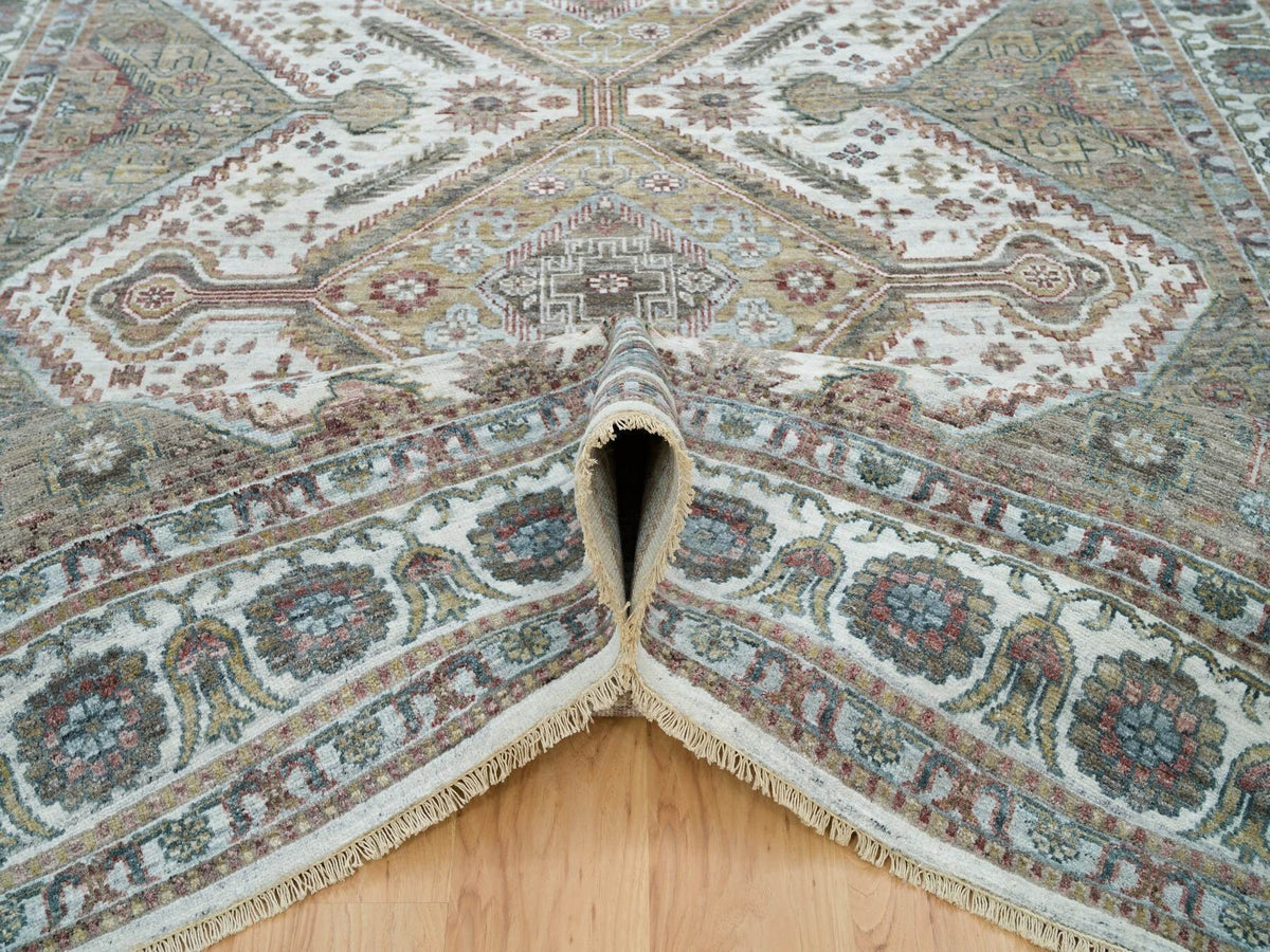 Shiraz Tribal & Geometric hand-knotted wool rug in Ivory, 8'10" x 11'10" — SKU O065856 (view 5)