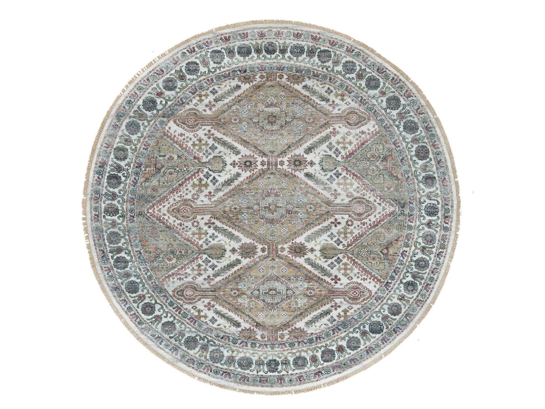 Shiraz Tribal & Geometric hand-knotted wool rug in Ivory, 7'11" x 7'11" — SKU O065859