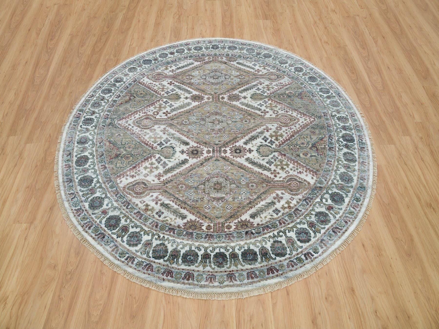 Shiraz Tribal & Geometric hand-knotted wool rug in Ivory, 7'11" x 7'11" — SKU O065859 (view 2)