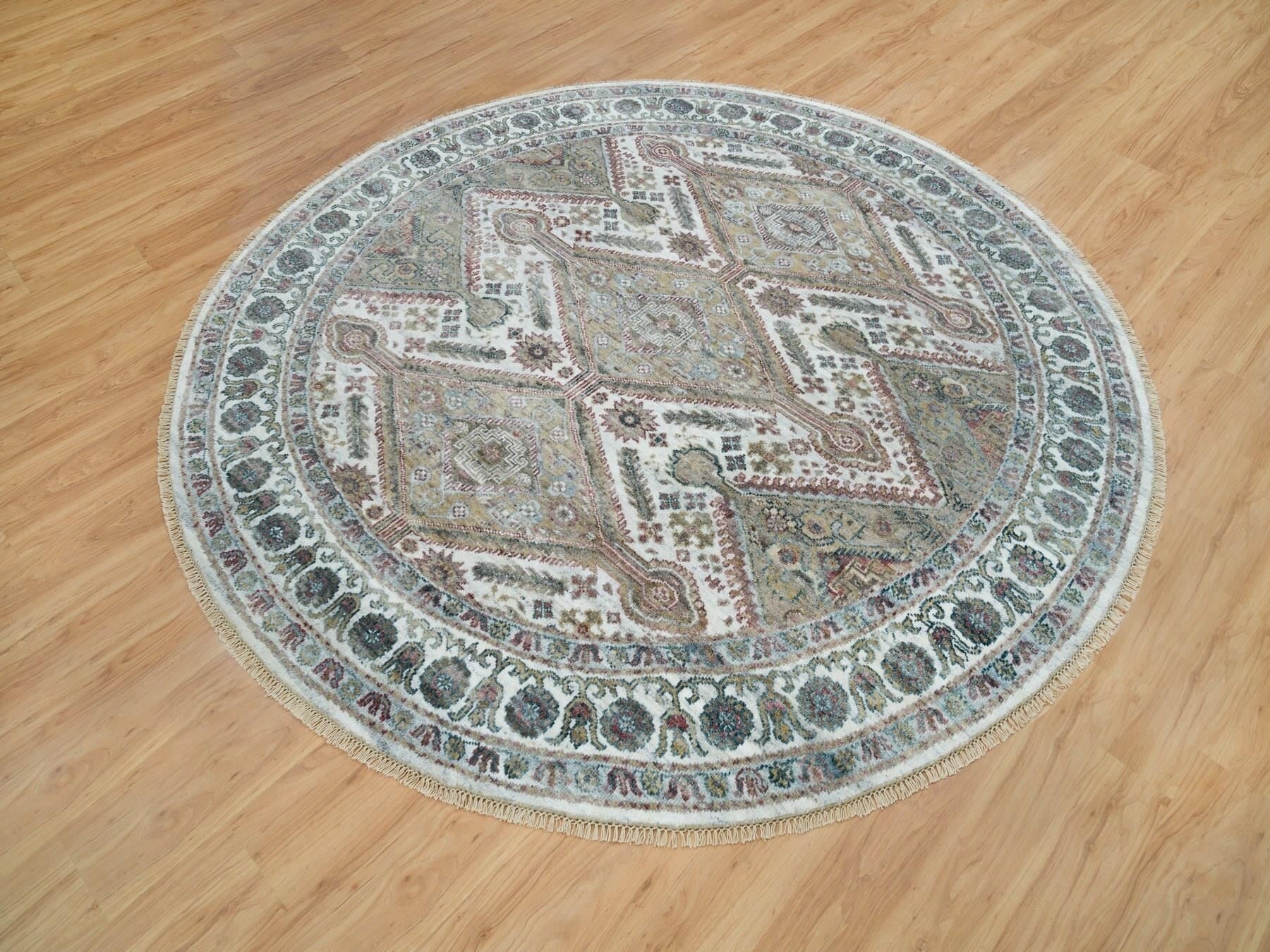 Shiraz Tribal & Geometric hand-knotted wool rug in Ivory, 7'11" x 7'11" — SKU O065859 (view 3)