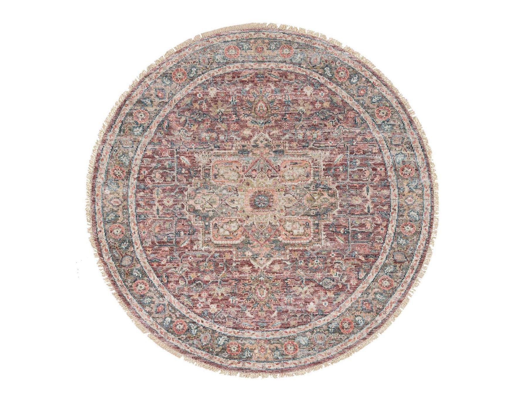 Heriz Tribal & Geometric hand-knotted wool rug in Red & Gray, 5'11" x 5'11" — SKU O065860