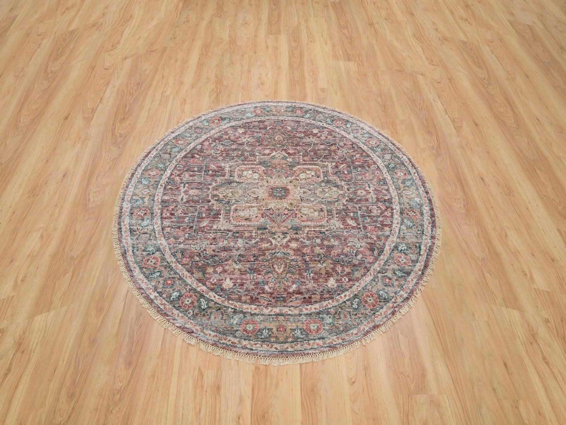 Heriz Tribal & Geometric hand-knotted wool rug in Red & Gray, 5'11" x 5'11" — SKU O065860 (view 2)