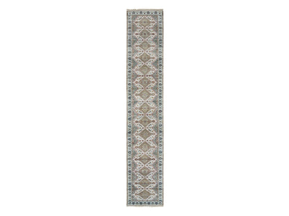 Shiraz Tribal & Geometric hand-knotted wool runner in Ivory & Swan White, 2'6" x 14'1" — SKU O065865