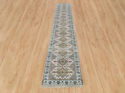 Ivory 2'6" x 14'1" Tribal Hand knotted Wool Rug - Sku: O065865
