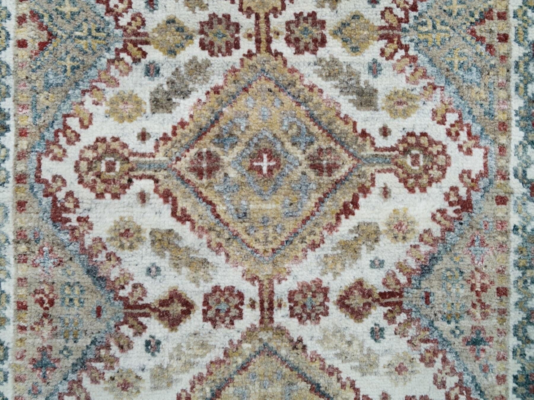 Shiraz Tribal & Geometric hand-knotted wool runner in Ivory & Swan White, 2'6" x 14'1" — SKU O065865 (view 5)