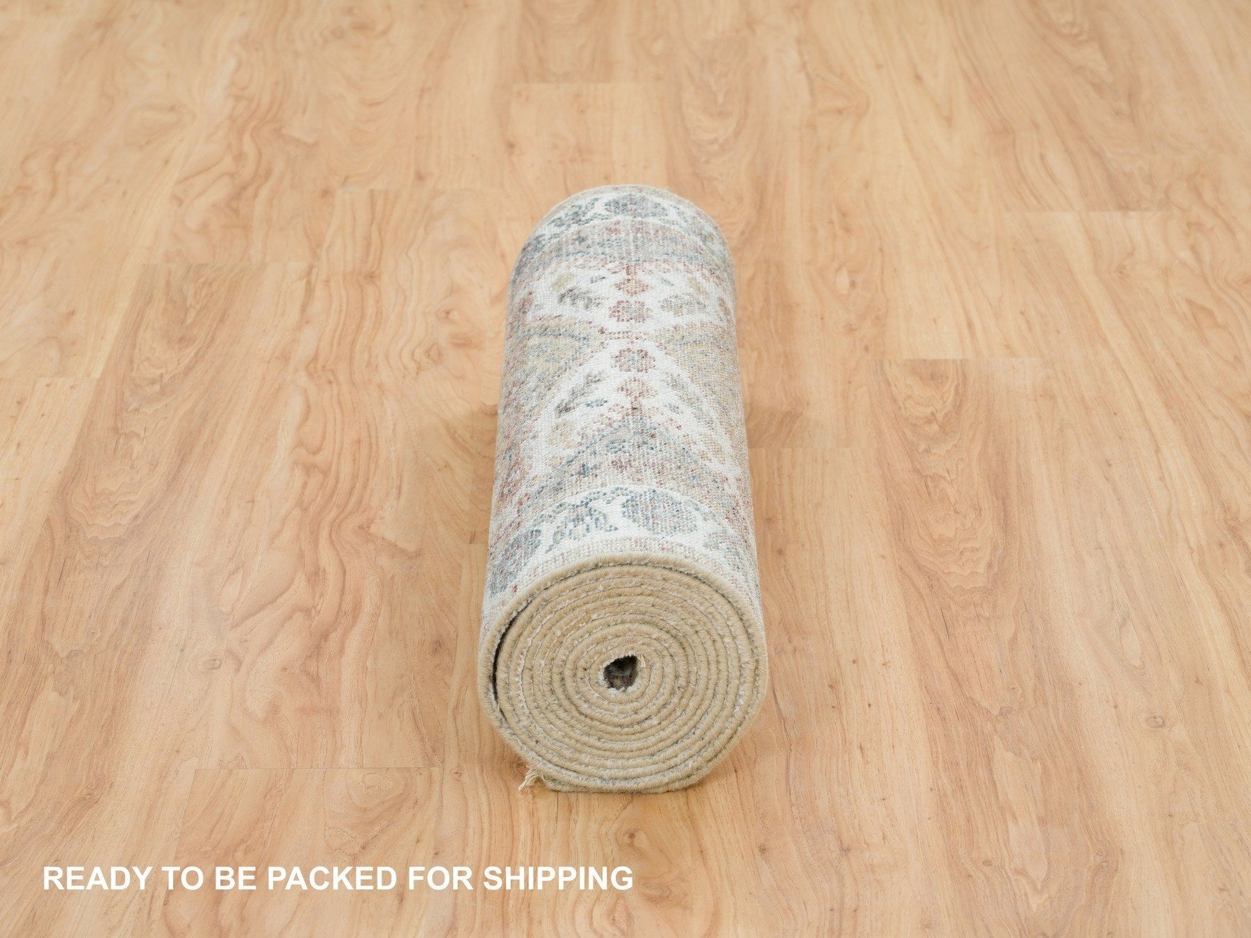 Shiraz Tribal & Geometric hand-knotted wool runner in Ivory & Swan White, 2'6" x 14'1" — SKU O065865 (view 6)