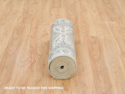 Shiraz Tribal & Geometric hand-knotted wool runner in Ivory & Swan White, 2'6" x 14'1" — SKU O065865 (view 6)
