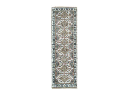 Shiraz Tribal & Geometric hand-knotted wool runner in Ivory & Lexicon White, 2'7" x 8' — SKU O065866
