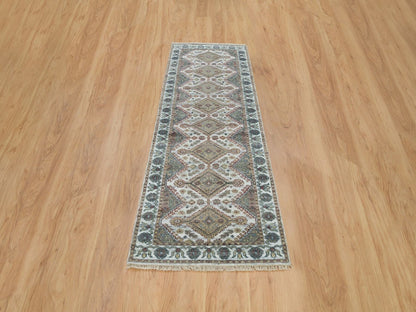 Shiraz Tribal & Geometric hand-knotted wool runner in Ivory & Lexicon White, 2'7" x 8' — SKU O065866 (view 2)