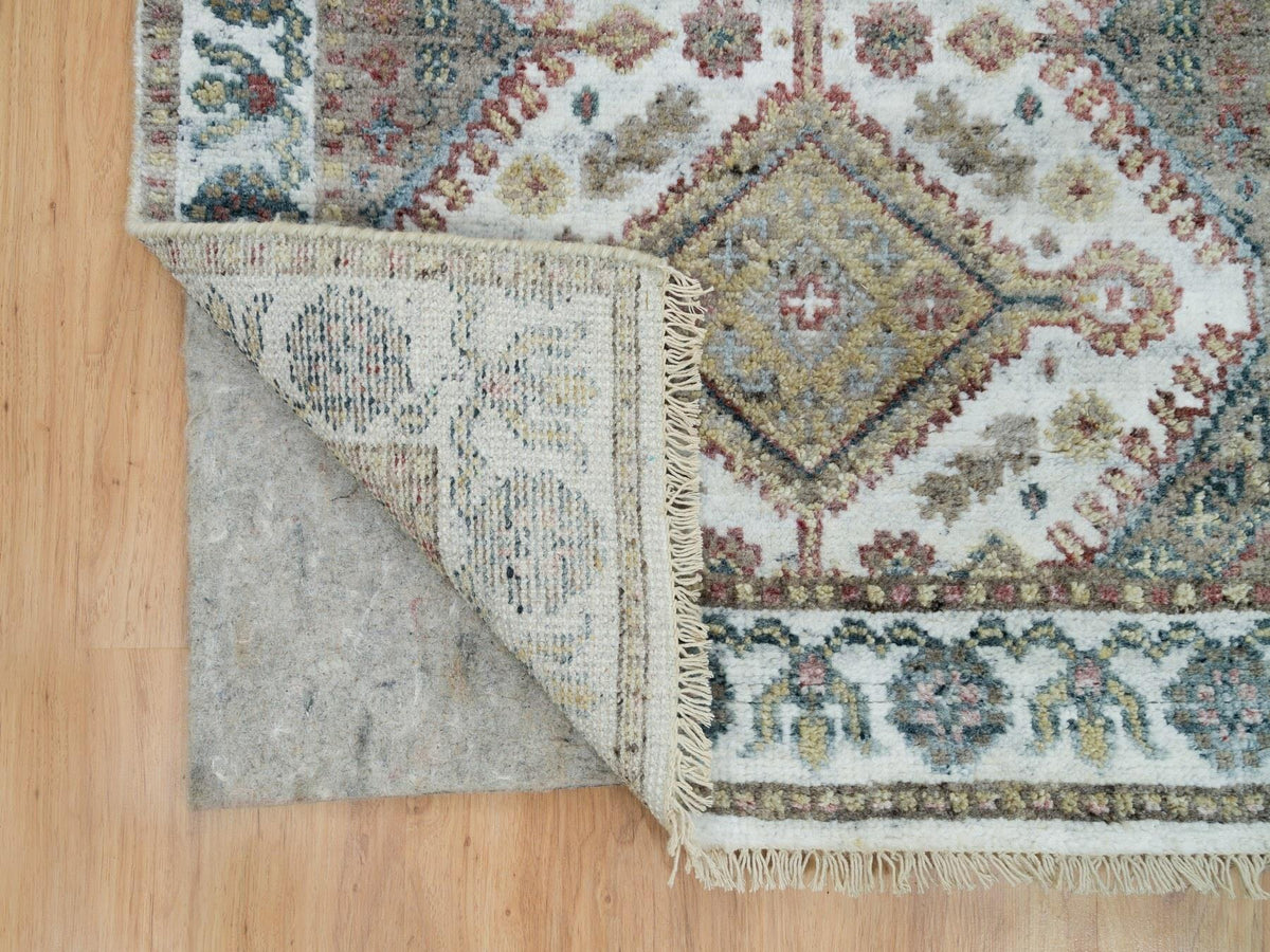 Shiraz Tribal & Geometric hand-knotted wool runner in Ivory & Lexicon White, 2'7" x 8' — SKU O065866 (view 3)