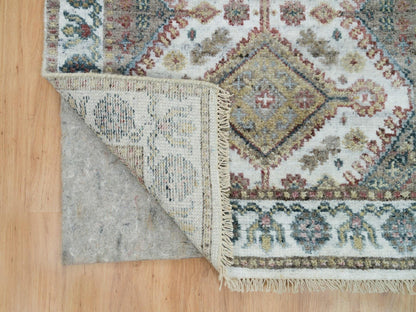 Shiraz Tribal & Geometric hand-knotted wool runner in Ivory & Lexicon White, 2'7" x 8' — SKU O065866 (view 3)