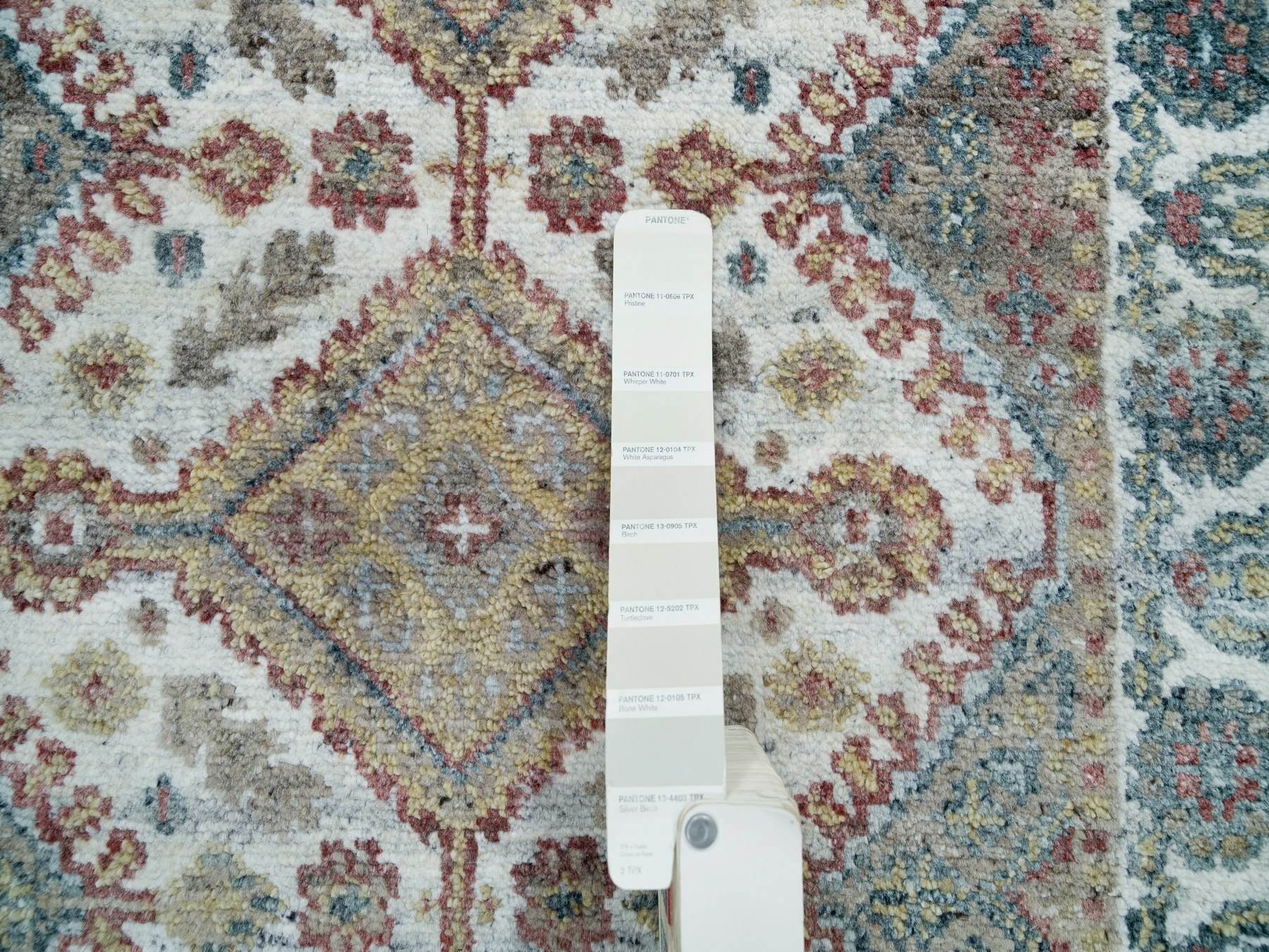 Shiraz Tribal & Geometric hand-knotted wool runner in Ivory & Lexicon White, 2'7" x 8' — SKU O065866 (view 4)