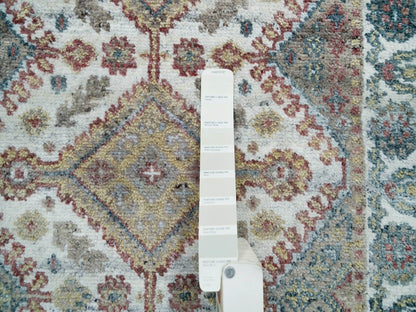 Shiraz Tribal & Geometric hand-knotted wool runner in Ivory & Lexicon White, 2'7" x 8' — SKU O065866 (view 4)