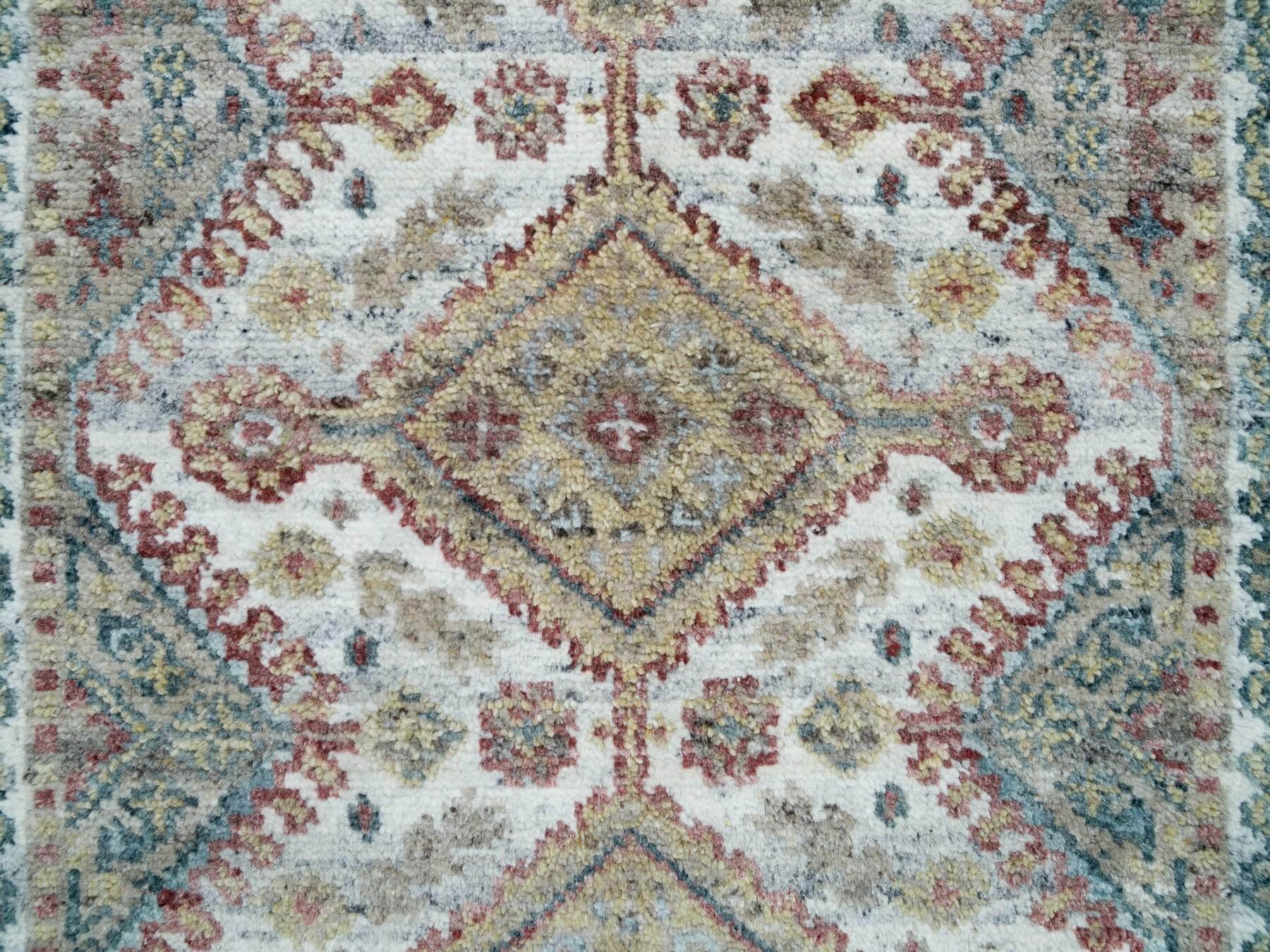 Shiraz Tribal & Geometric hand-knotted wool runner in Ivory & Lexicon White, 2'7" x 8' — SKU O065866 (view 5)