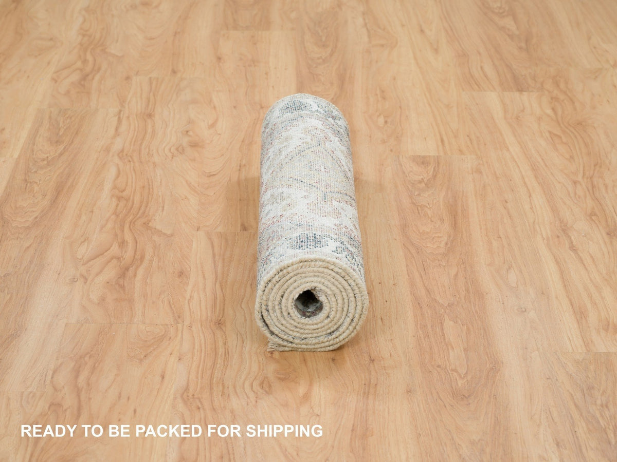 Shiraz Tribal & Geometric hand-knotted wool runner in Ivory & Lexicon White, 2'7" x 8' — SKU O065866 (view 6)