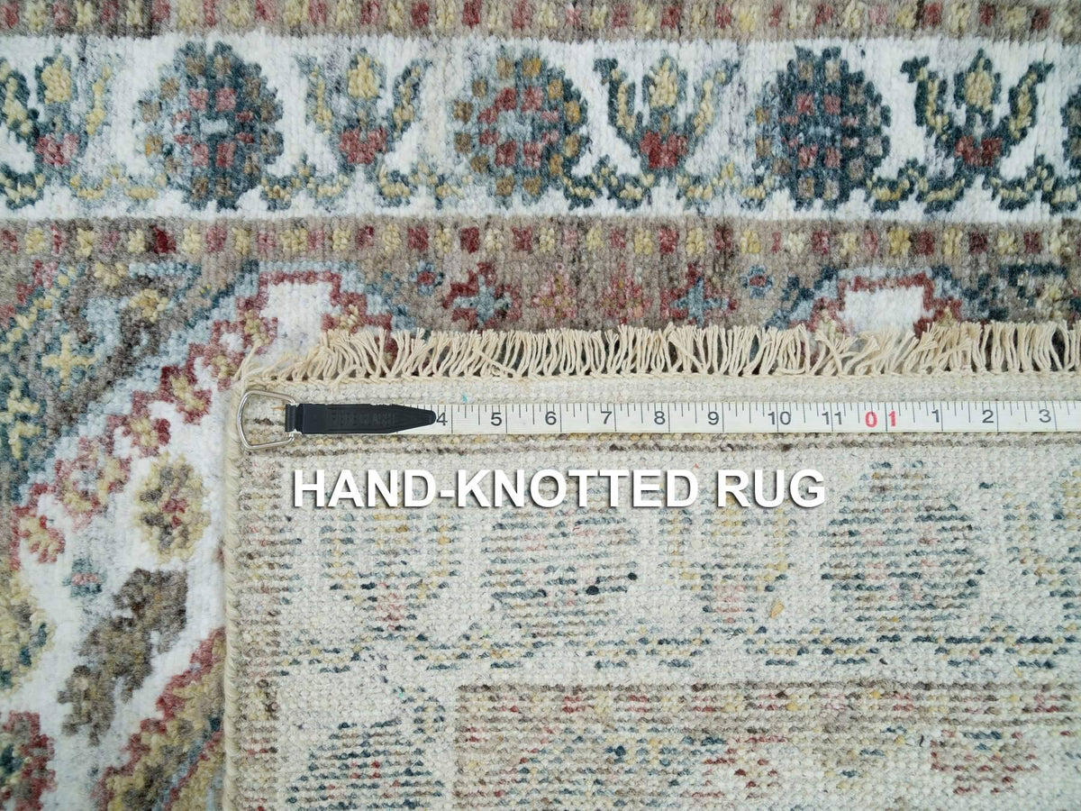 Shiraz Tribal & Geometric hand-knotted wool runner in Ivory & Lexicon White, 2'7" x 8' — SKU O065866 (view 8)