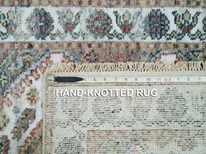 Shiraz Tribal & Geometric hand-knotted wool runner in Ivory & Lexicon White, 2'7" x 8' — SKU O065866 (view 8)