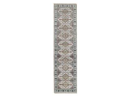 Shiraz Tribal & Geometric hand-knotted wool runner in Ivory & Anti-Flash White, 2'6" x 9'9" — SKU O065867