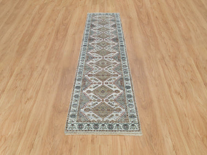 Shiraz Tribal & Geometric hand-knotted wool runner in Ivory & Anti-Flash White, 2'6" x 9'9" — SKU O065867 (view 2)