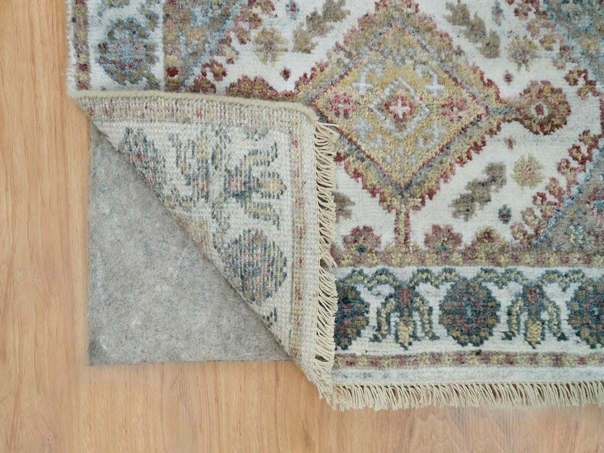 Shiraz Tribal & Geometric hand-knotted wool runner in Ivory & Anti-Flash White, 2'6" x 9'9" — SKU O065867 (view 3)