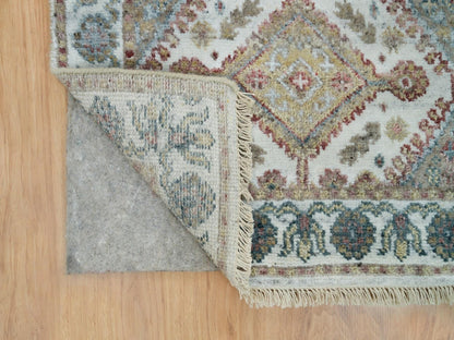 Shiraz Tribal & Geometric hand-knotted wool runner in Ivory & Anti-Flash White, 2'6" x 9'9" — SKU O065867 (view 3)