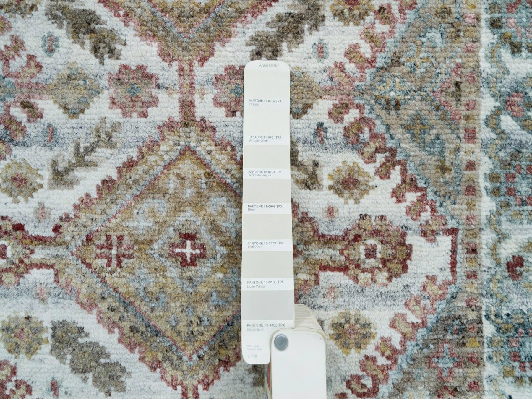 Shiraz Tribal & Geometric hand-knotted wool runner in Ivory & Anti-Flash White, 2'6" x 9'9" — SKU O065867 (view 4)