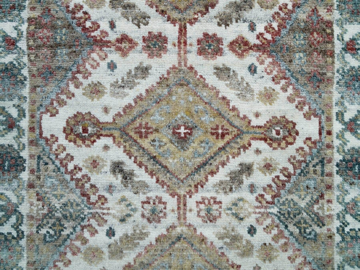 Shiraz Tribal & Geometric hand-knotted wool runner in Ivory & Anti-Flash White, 2'6" x 9'9" — SKU O065867 (view 5)
