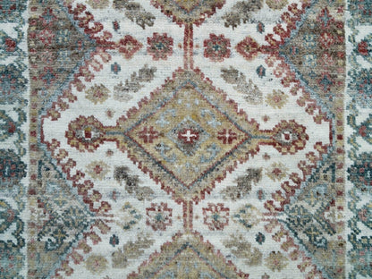 Shiraz Tribal & Geometric hand-knotted wool runner in Ivory & Anti-Flash White, 2'6" x 9'9" — SKU O065867 (view 5)