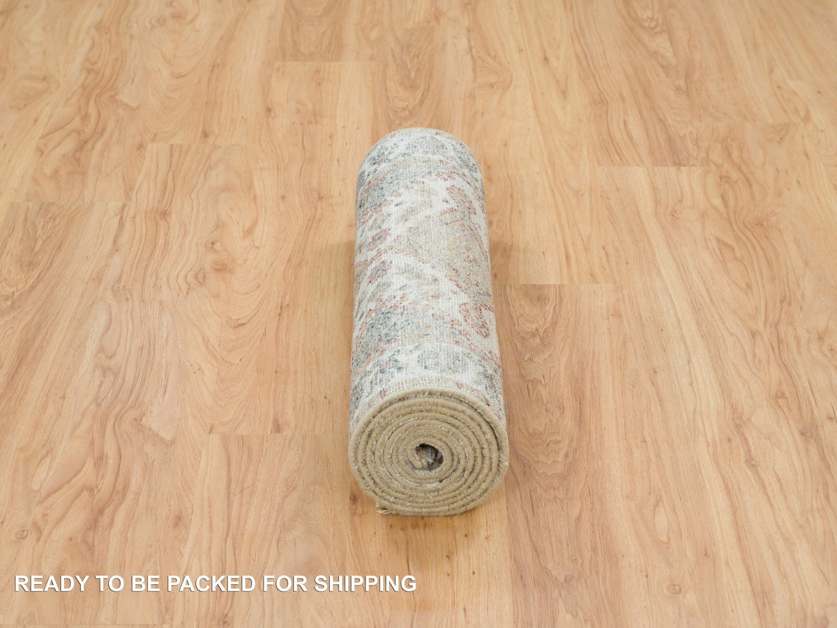 Shiraz Tribal & Geometric hand-knotted wool runner in Ivory & Anti-Flash White, 2'6" x 9'9" — SKU O065867 (view 6)