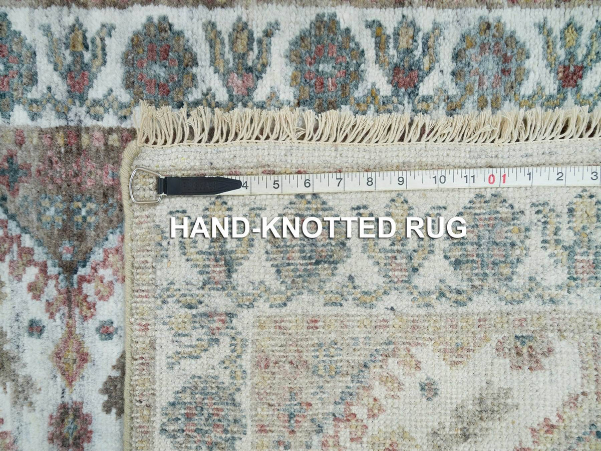 Shiraz Tribal & Geometric hand-knotted wool runner in Ivory & Anti-Flash White, 2'6" x 9'9" — SKU O065867 (view 8)