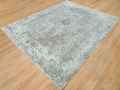Grey 8'0" x 10'2" Transitional Hand knotted Wool/Silk Rug - Sku: O065872