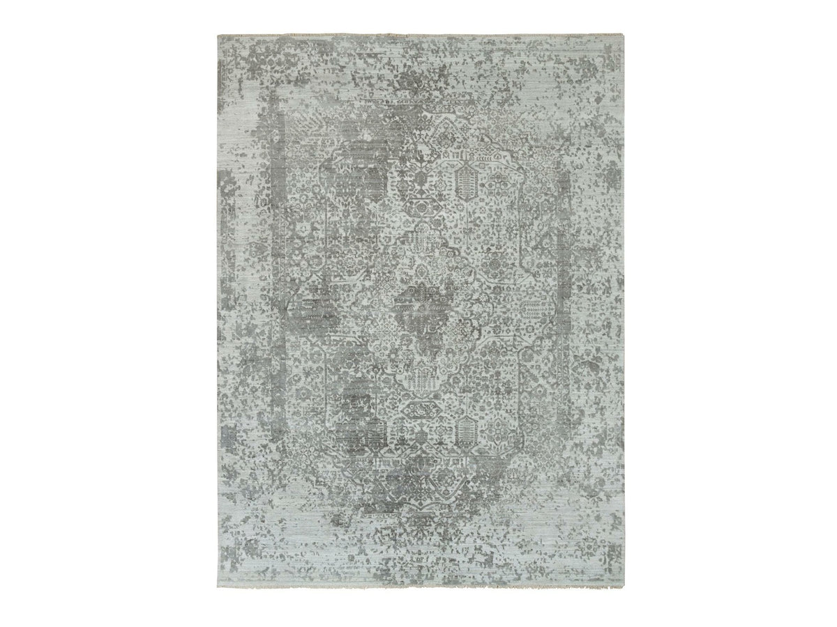 Transitional hand-knotted wool/silk rug in Gray, 8'11" x 11'11" — SKU O065873