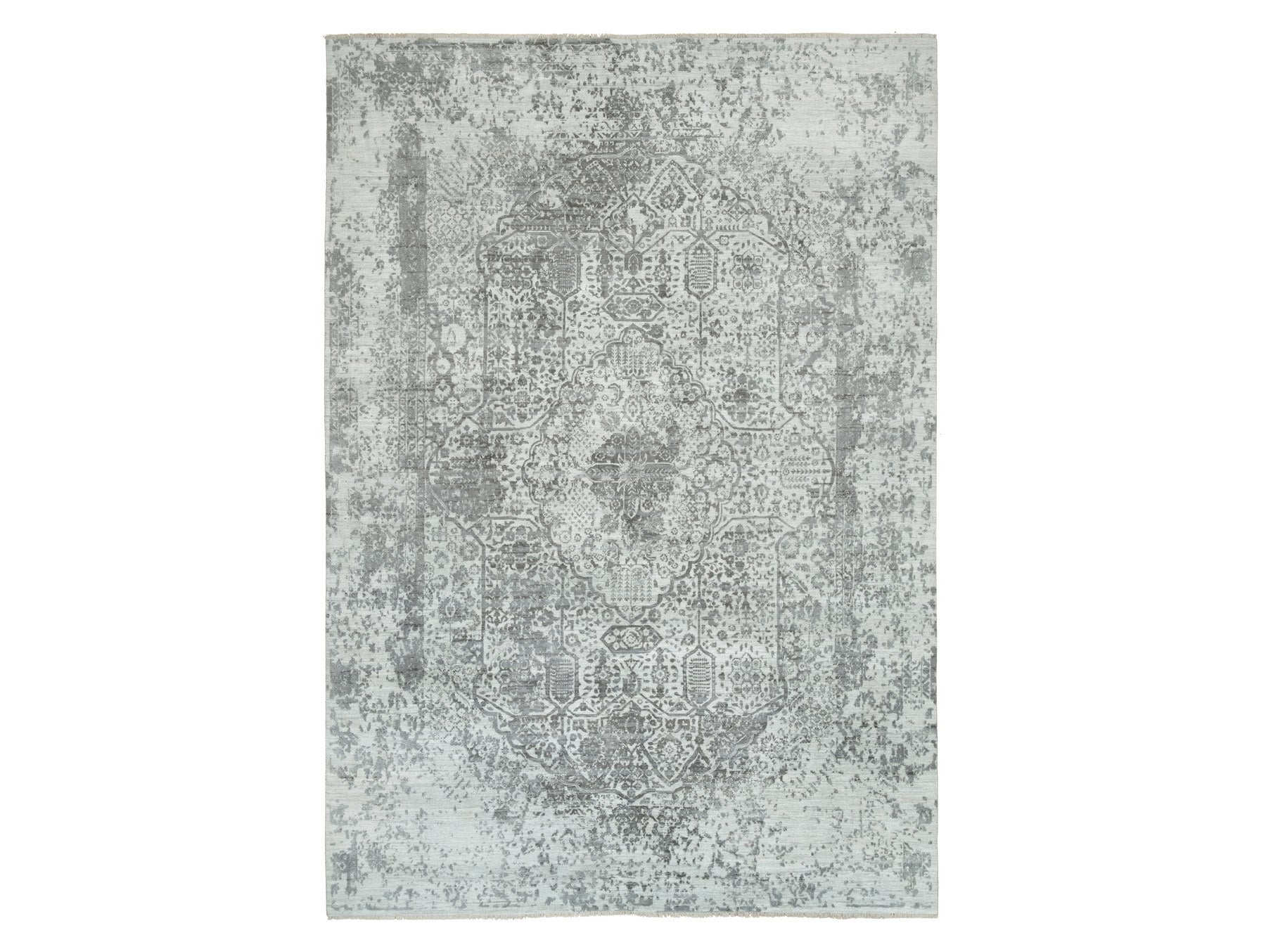 Transitional hand-knotted wool/silk rug in Gray, 9'11" x 14' — SKU O065874