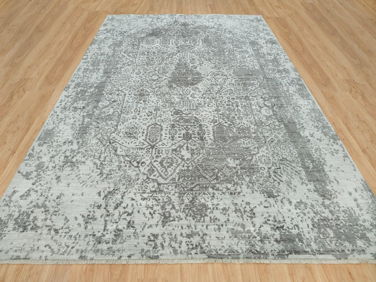 Transitional hand-knotted wool/silk rug in Gray, 9'11" x 14' — SKU O065874 (view 2)