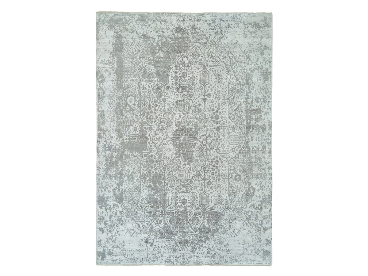Transitional hand-knotted wool/silk rug in Gray, 12'1" x 17'10" — SKU O065875