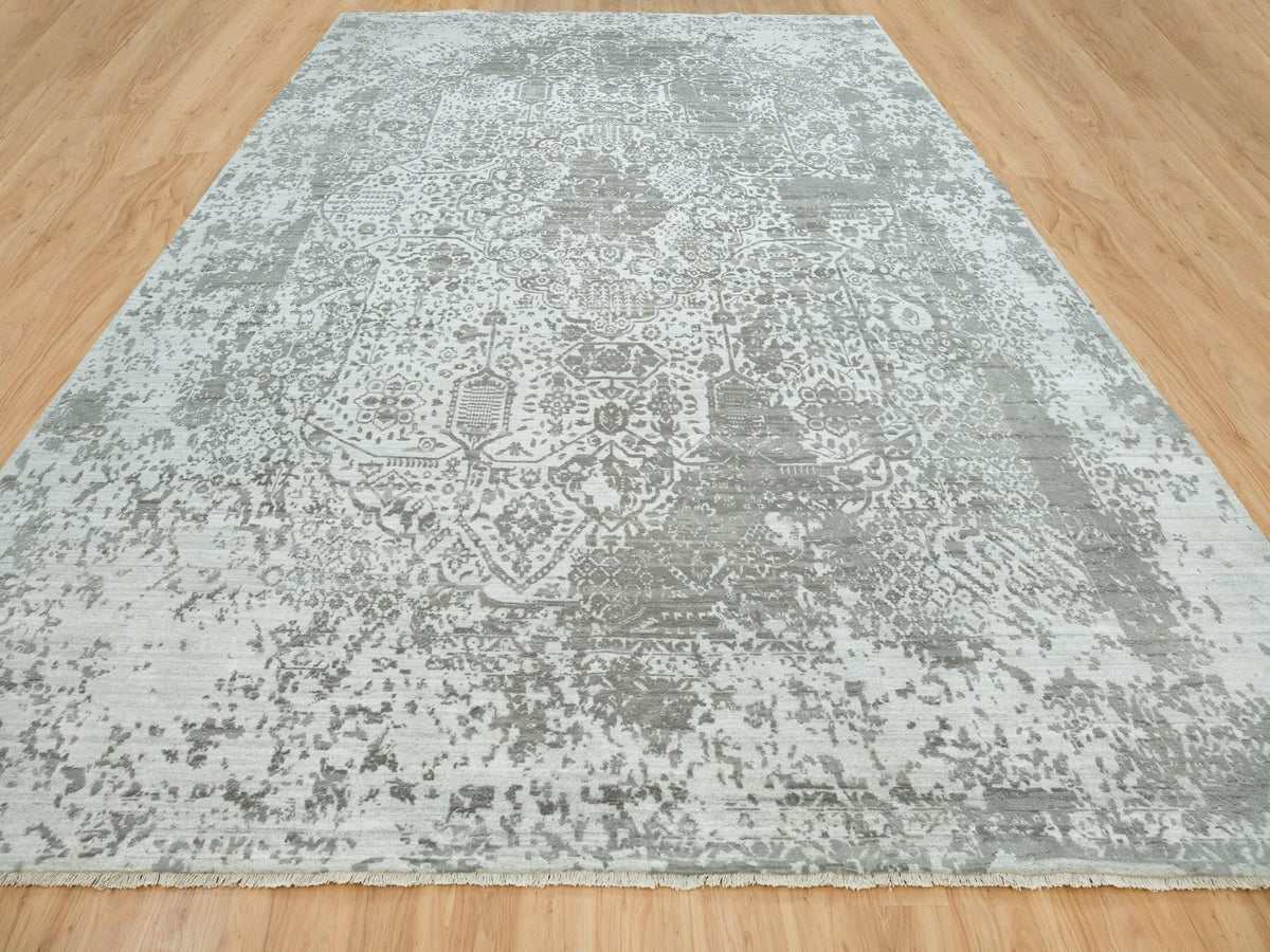 Transitional hand-knotted wool/silk rug in Gray, 12'1" x 17'10" — SKU O065875 (view 2)