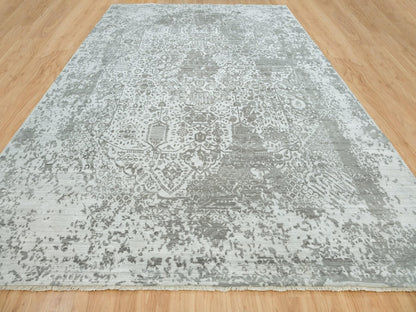 Grey 12'1" x 17'10" Transitional Hand knotted Wool/Silk Rug - Sku: O065875