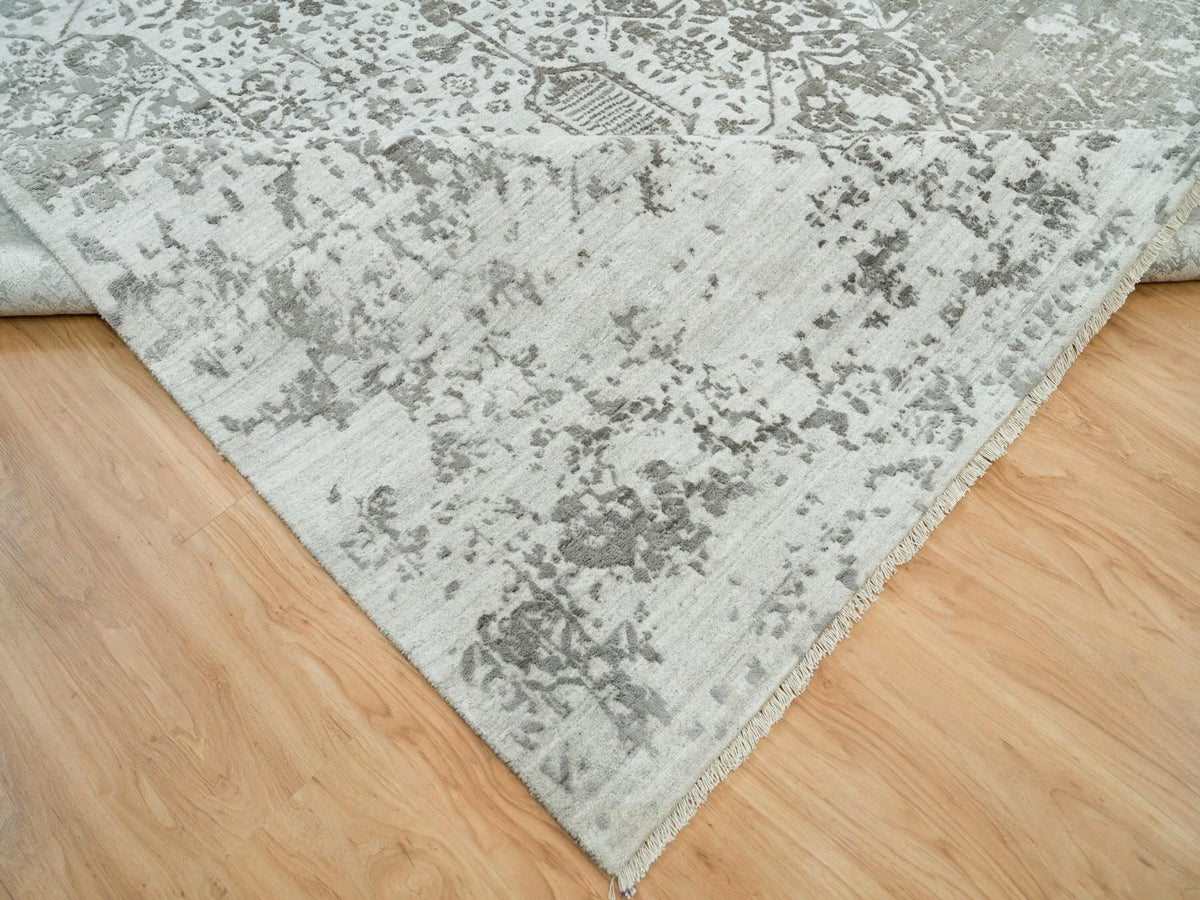 Transitional hand-knotted wool/silk rug in Gray, 12'1" x 17'10" — SKU O065875 (view 6)