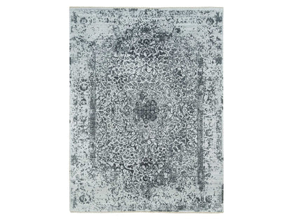 Grey 9'0" x 12'2" Transitional Hand knotted Wool/Silk Rug - Sku: O065876