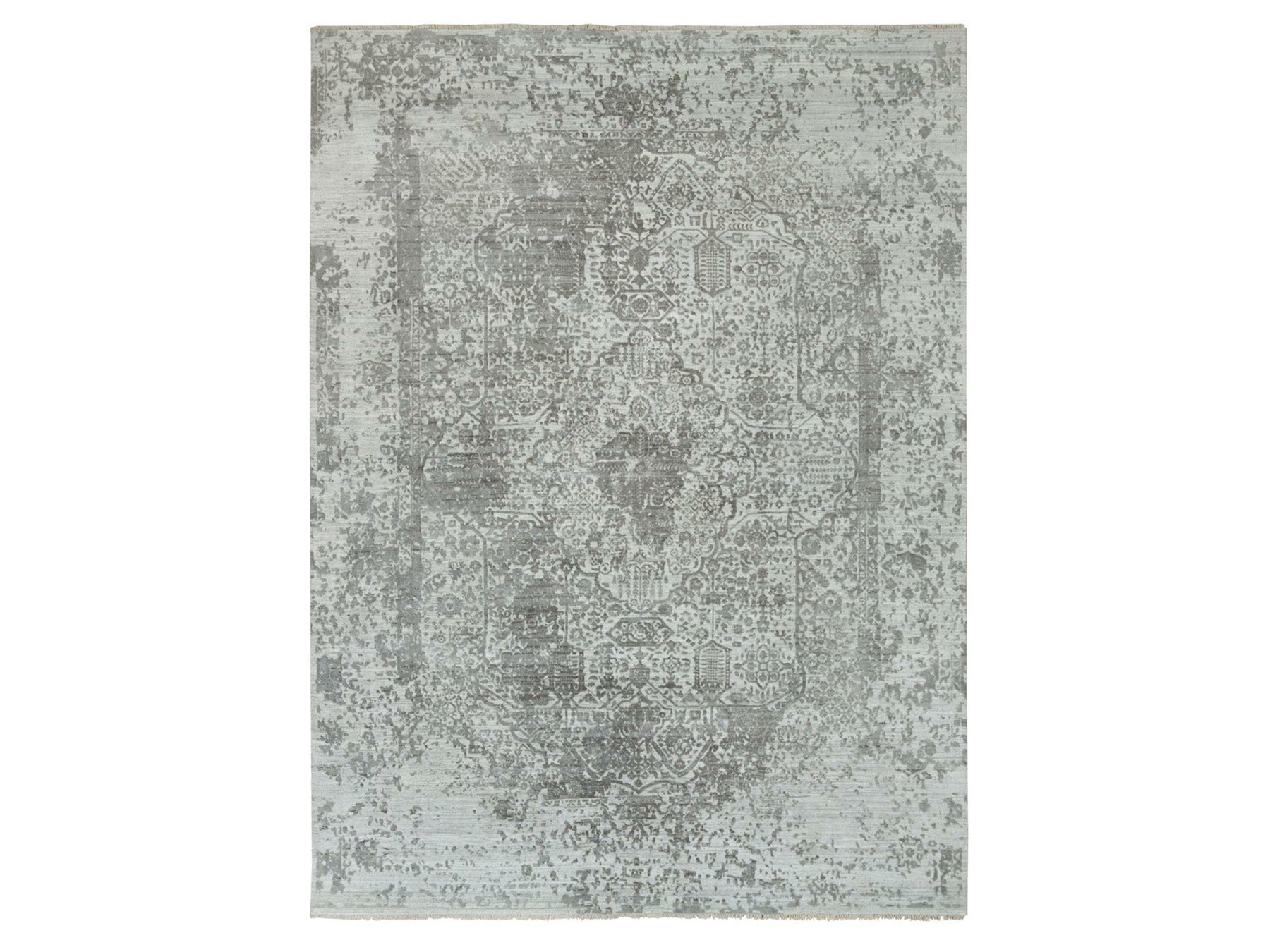Transitional hand-knotted wool/silk rug in Gray, 8'11" x 12'1" — SKU O065877