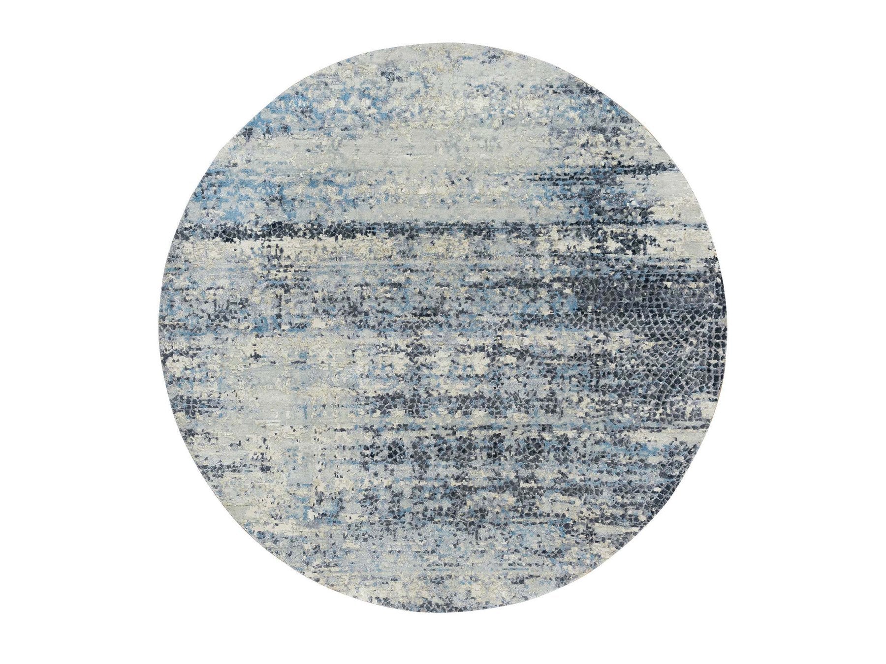 Modern / Contemporary hand-knotted wool/silk rug in Gray, 6'11" x 6'11" — SKU O065879