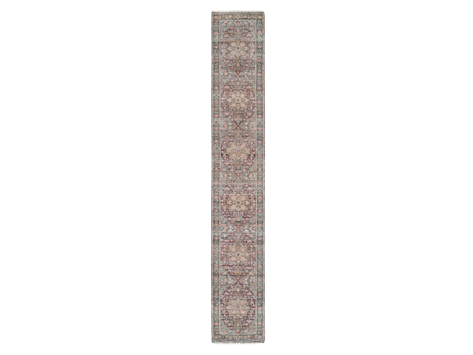 Heriz Tribal & Geometric hand-knotted wool runner in Red & Gray, 2'6" x 15'8" — SKU O065883