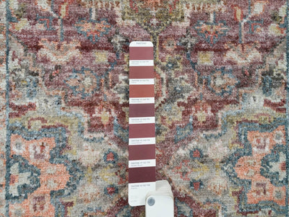 Heriz Tribal & Geometric hand-knotted wool runner in Red & Gray, 2'6" x 15'8" — SKU O065883 (view 4)