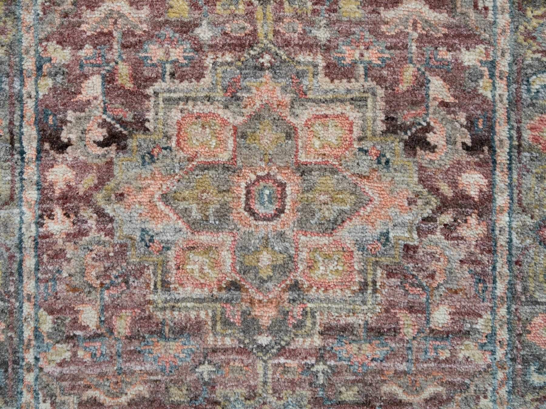 Heriz Tribal & Geometric hand-knotted wool runner in Red & Gray, 2'6" x 15'8" — SKU O065883 (view 5)