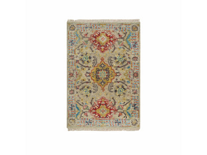 Beige 2'0" x 3'0" Transitional Hand knotted Wool/Silk Rug - Sku: O065885