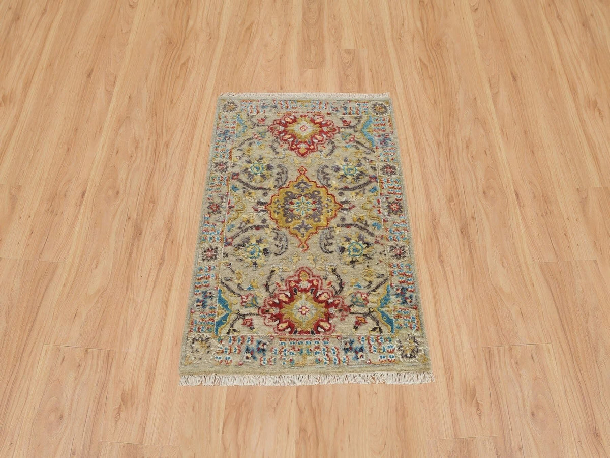 Transitional hand-knotted wool/silk rug in Beige & Khaki, 2' x 3' — SKU O065885 (view 2)