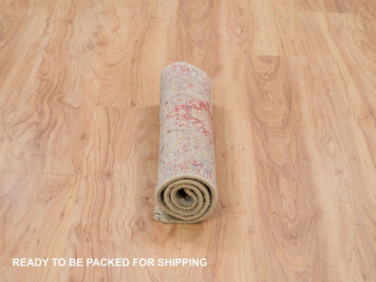 Beige 2'0" x 3'0" Transitional Hand knotted Wool/Silk Rug - Sku: O065885