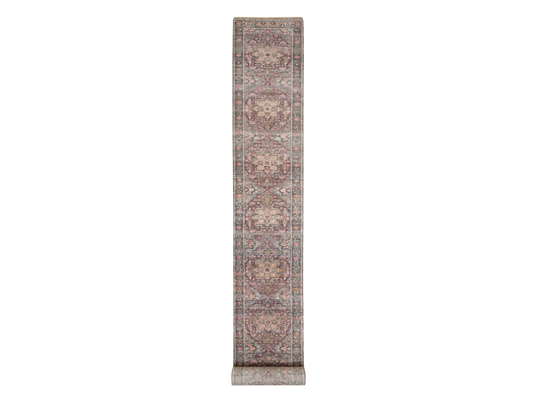 Heriz Tribal & Geometric hand-knotted wool runner in Red & Gray, 2'8" x 23'10" — SKU O065889